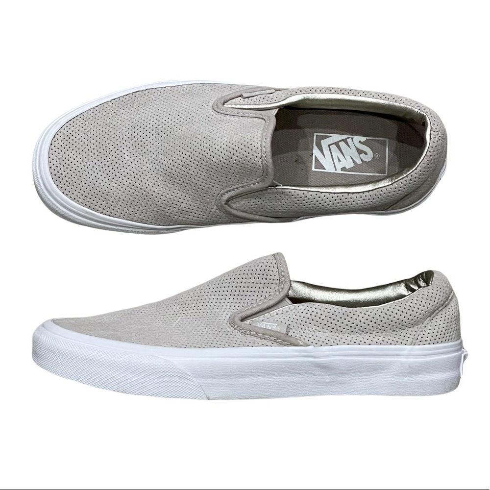 Vans Leather Classic Slip On Shoes Glacier Grey Beige Men’s 6 Women’s 8 Tan
